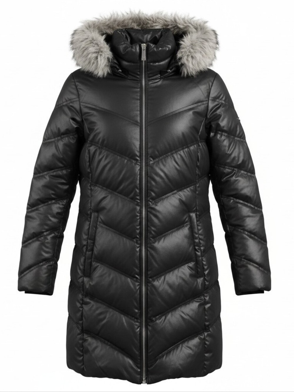 Michael Kors Black Puffer Coat Faux Fur Hood Winter Jacket Warm Coat